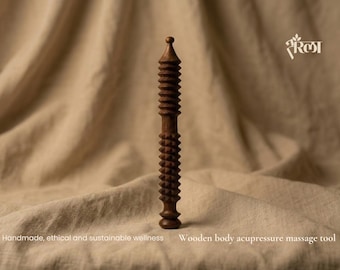 Wooden Body Acupressure Tool, Handmade Textured Handheld Massage Stick
