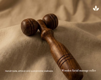 Hand Carved Wooden Facial Roller, Natural Hardwood Depuffing Tool, Personalized Self-Care Gift