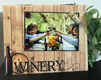 At The Winery - Magnetic Picture Frame Handmade Gift Present Home Decor by Frame A Memory Size 9 x 11 Holds 5 x 7 Photo - Vineyard Trip