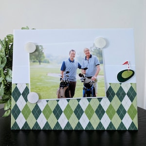 On The Green - Golf Ball Sports Fathers Argyle Handmade Gift Present Home Decor Magnetic Picture Frame Size 9 x 11 Holds 5 x 7 Photo