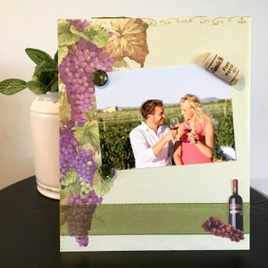 Red Grapes On The Vine Wine Bottle - Vineyard Tasting Magnetic Picture Frame Handmade Gift Present Home Decor Size 9 x 11 Holds 5 x 7 Photo