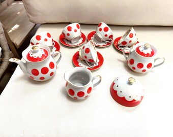Servizio da tè vintage in porcellana URSS a pois rossi, pezzi venduti separatamente, porcellana sovietica bianca, rossa e con finiture dorate, servizio da tè retrò da collezione, sostituzione