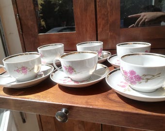 Tazza da tè vintage in porcellana Dulevo con ramo di ciliegio giapponese Ветка сакуры Bordo dorato 200 ml Condizioni eccellenti Venduta singolarmente bordo dorato