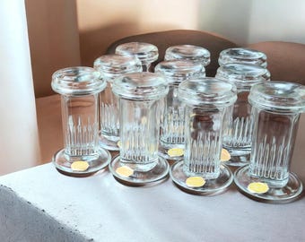 Vintage Bohemia Czechoslovakia Laboratory Glass Jars with Lids – Set of 10 Apothecary Bottles Original Box & Labels Mid Century Czech Glass