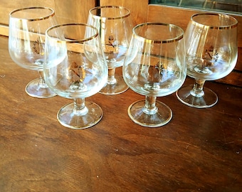 Set di 5 bicchieri da brandy/cognac vintage Napoleon, con bordo dorato, accessori da bar di lusso, regalo da collezione retrò, bicchieri in stile francese