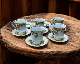 Grande set di tazze e piattini da tè da 450 ml – Design floreale dell'era sovietica con dettagli dorati – Porcellana vintage dell'URSS – Venduto singolarmente