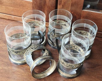 Set di portabicchieri da tè vintage sovietico URSS con marchio MNЦ – Melchior Cupronickel Filigree, 5 disponibili, venduti separatamente, placcati in argento