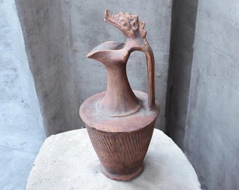 Brocca in terracotta stile Oinochoe con drago macedone, 30 cm, 1 kg, vaso in stile antico con piccolo difetto, ceramica archeologica