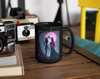 Jack and Sally Mug: Romantic Gothic Halloween Coffee Cup (15oz)