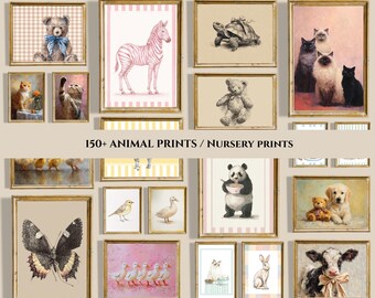 150+ Vintage Animal Prints | Whimsical Nursery Art Set (Digital Download)