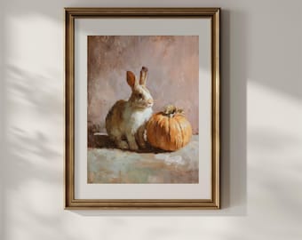 Whimsical Bunny Rabbit Halloween Fall Home Digital Print