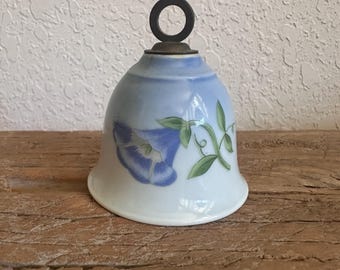 Vintage Bing & Grondahl Porcelain Bell, Blue Morning Glory Flower Dinner Bell, Copenhagen Denmark
