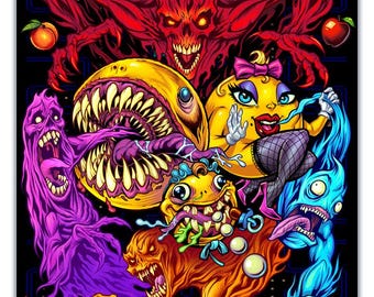 額装済/PAC-MAN 45th（アンドレ サライバ）/アートポスター 1980 Pac-man 12x16 Poster Iconic Pop Culture Vintage Video Game by