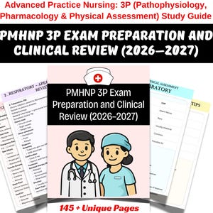 Peut inclure: Un guide d'étude pour les soins infirmiers de pratique avancée, axé sur la physiopathologie, la pharmacologie et l'évaluation physique. Le guide s'intitule "PMHNP 3P Exam Preparation and Clinical Review (2026-2027)" et comprend 145+ pages uniques.