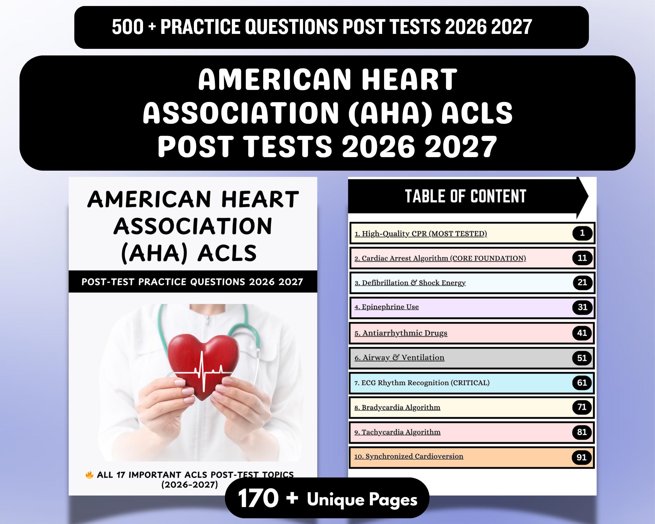 AHA ACLS Practice Questions 2026-2027: Cardiac Arrest, CPR, Algorithms ...