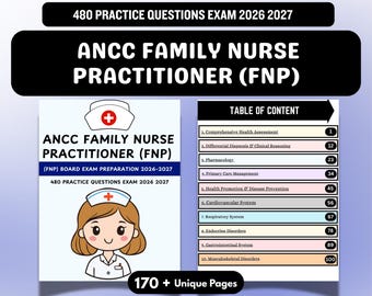 Examen ANCC FNP 2026-2027 en PDF, Prueba práctica para enfermero/a especialista en atención familiar, Guía de preparación para el examen de certificación.