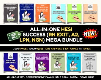 Paquete de exámenes HESI Ultimate 2025-2026 / Salida de RN + A2 + Descargas digitales de LPN