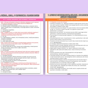 May include: Two pages of text with headings: "8. Ethical, Legal, & Professional Practice Issues" and "7. Lifespan Considerations, Children, Adolescents, Adults & Geriatrics." The text includes bullet points and subheadings, likely for educational or study purposes.