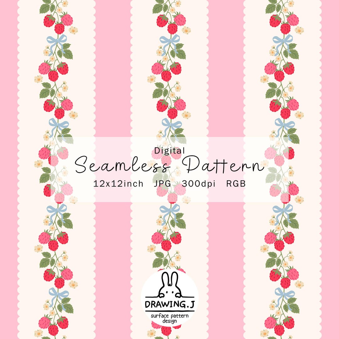 Raspberry Floral Stripe Seamless Pattern | Vintage Scrapbook Paper ...