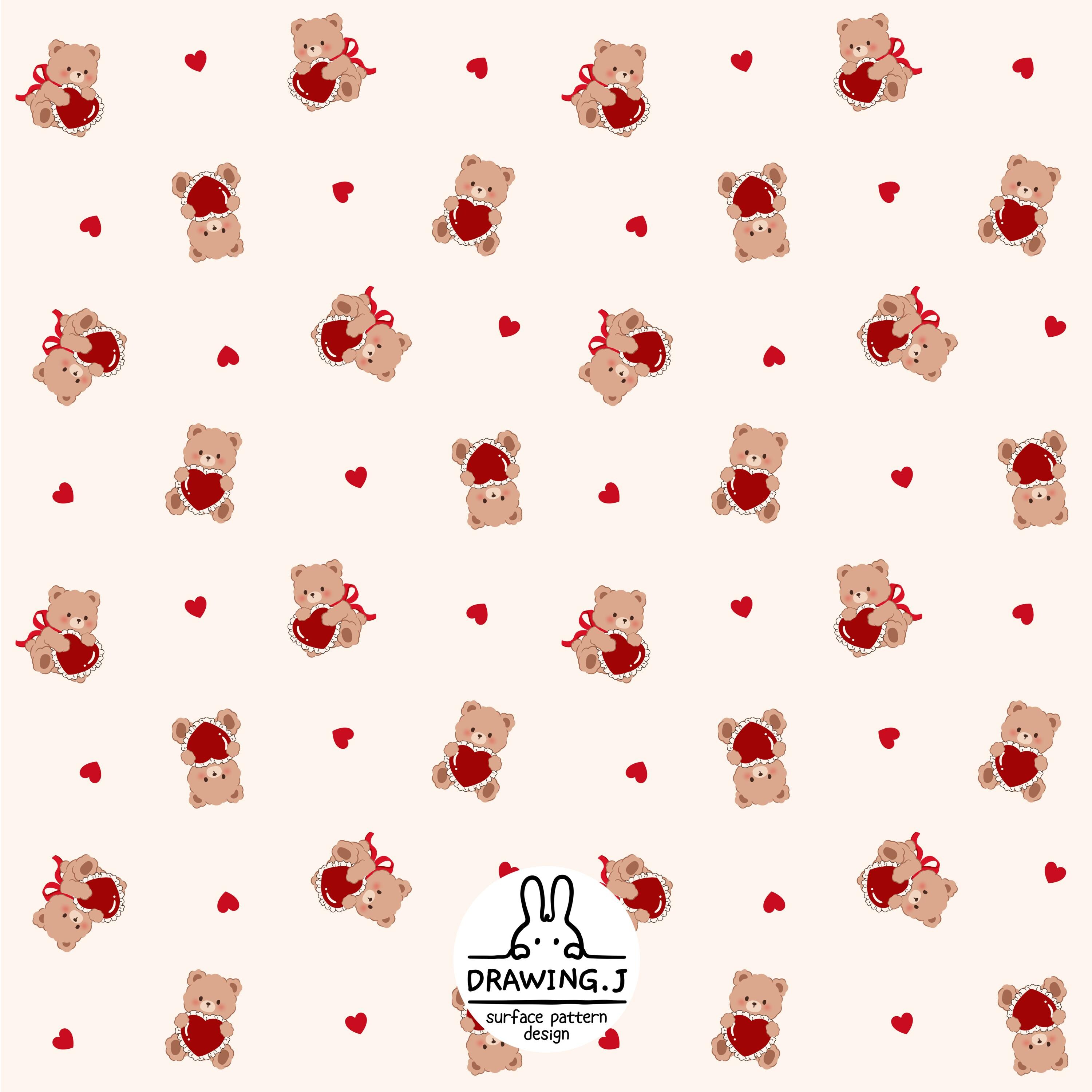 Teddy Bear Heart Seamless Pattern | Valentine Digital Paper | Limited ...