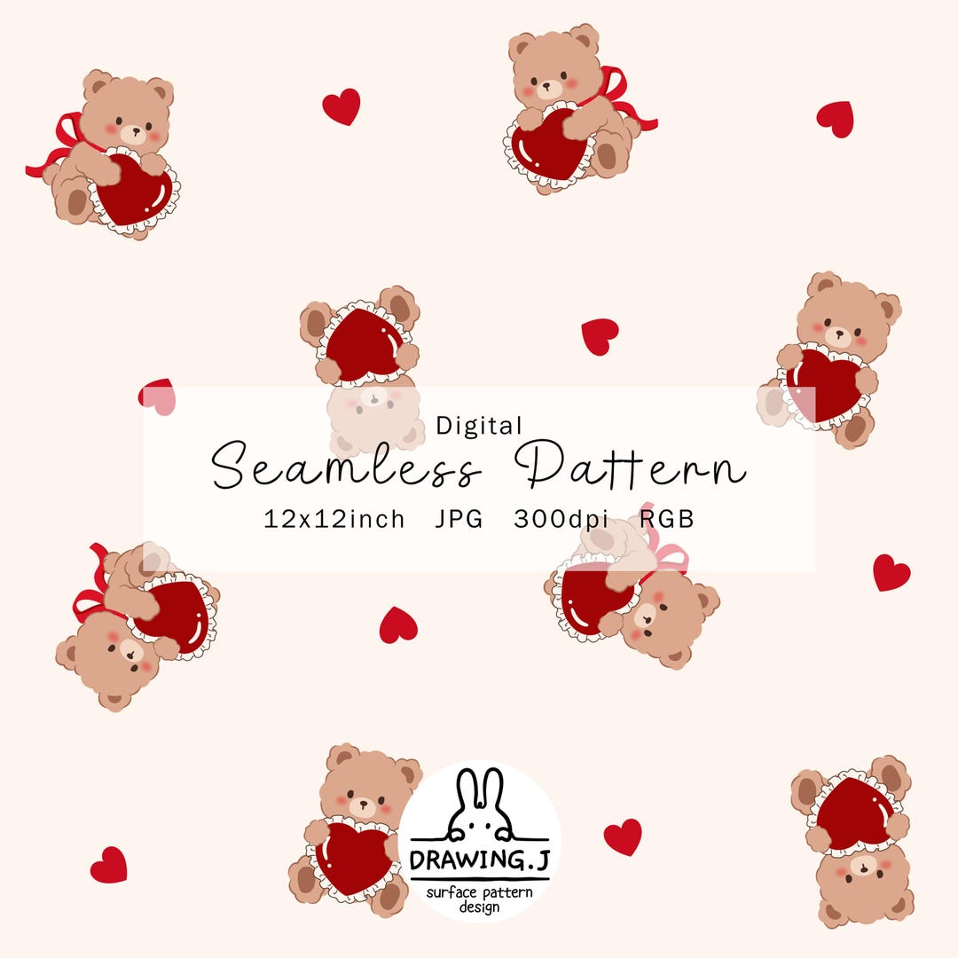 Teddy Bear Heart Seamless Pattern | Valentine Digital Paper | Limited ...
