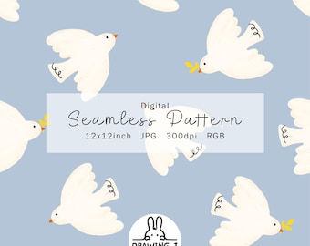 Kawaii White Birds Seamless Pattern | Baby Fabric, Stationery (Digital Download)