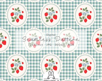 Strawberry Gingham Seamless Pattern | Vintage Medallion (Digital Download)