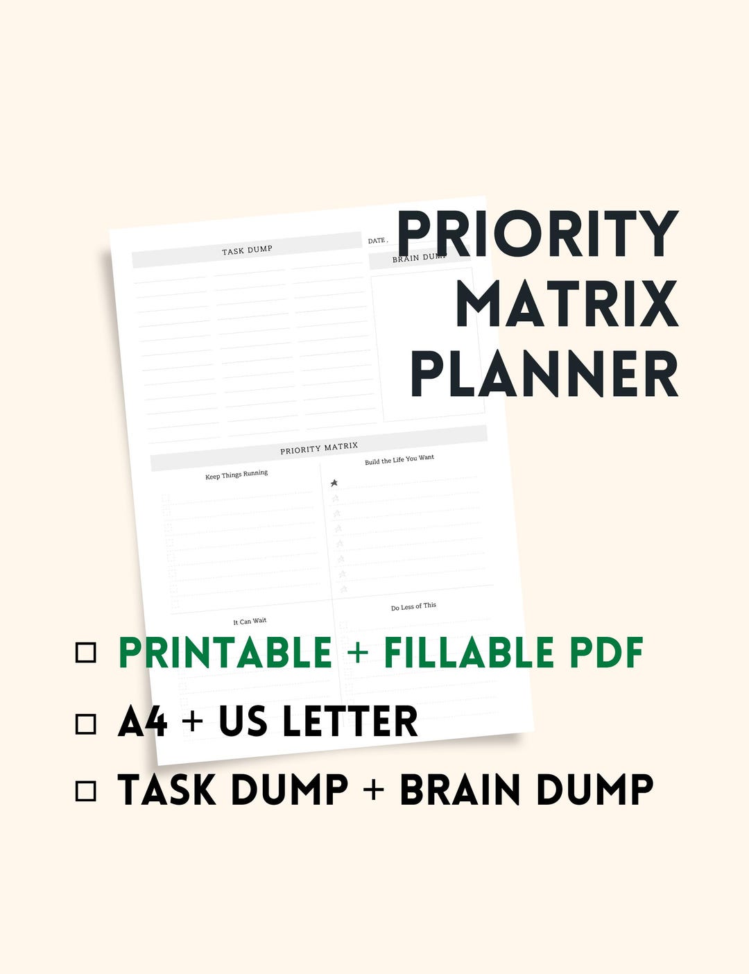 Daily Priority Matrix Planner for Moms, Task Dump, Printable and ...