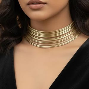 Statement Gold Choker, Multi-Layered Collar Necklace, African Style Jewelry