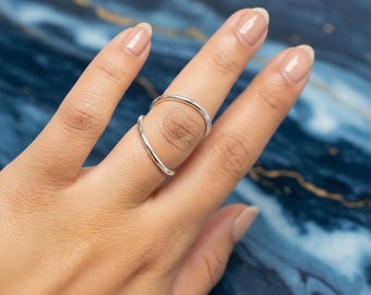 Anillo de plata de ley con armadura para dedos, anillo llamativo para nudillos, anillo gótico punk de múltiples eslabones, anillo largo y vanguardista, regalo único para él.