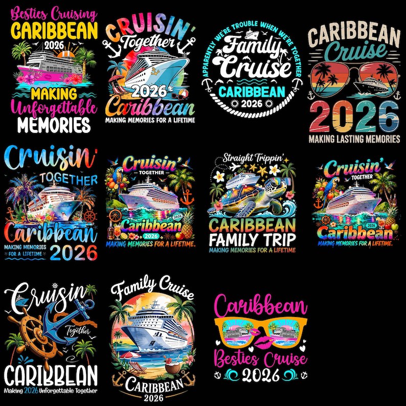 Caribbean Cruise 2026 PNG Bundle, Family Cruise Trip Shirt Design ...