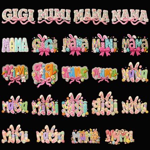 Gigi Mimi Mama Nana Easter PNG Bundle, Bunny Patchwork Name PNG, Grandma Easter Shirt Design, Spring Family PNG Download