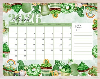 Editable St. Patrick's Day March 2026 Calendar | Printable Monthly Planner (PDF Download)