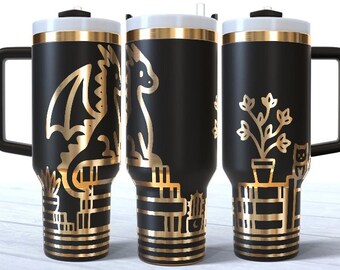 Dragon & Book 40oz Tumbler Laser Engraving Wrap, Dragon Tumbler Wrap Svg, Book Laser Engraved Svg, Laser Engraving Svg,SVG For Laser Rotary
