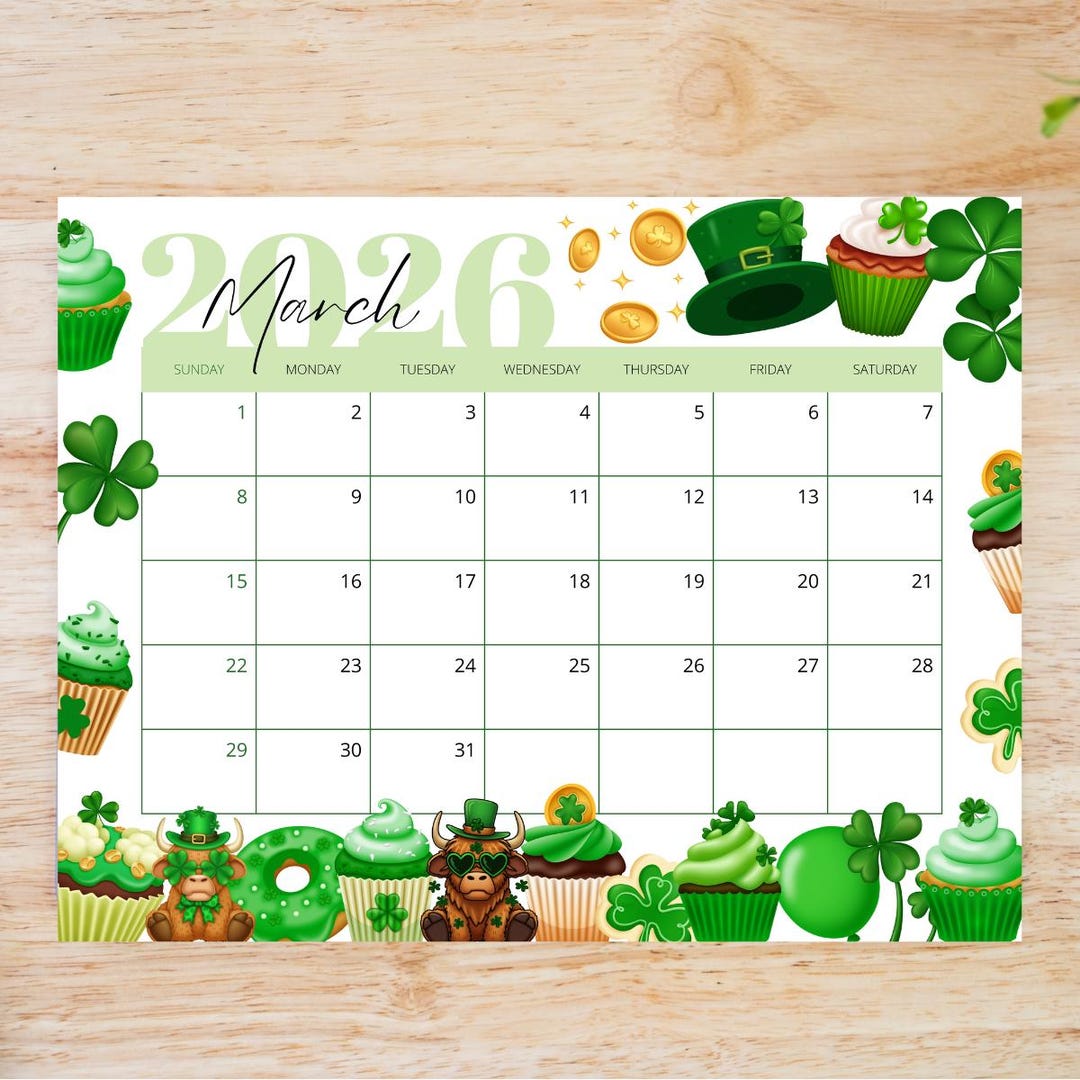 Editable St. Patrick's Day March 2026 Calendar | Printable Monthly ...