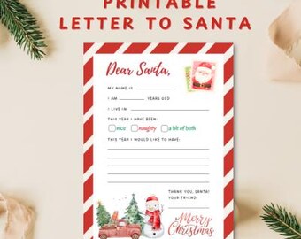 Letter To Santa Printable Einfach zu drucken Brief an Santa Brief Sofortdownload an Santa Vorlage Brief an Santa (Digitaler Download A4 / PDF)