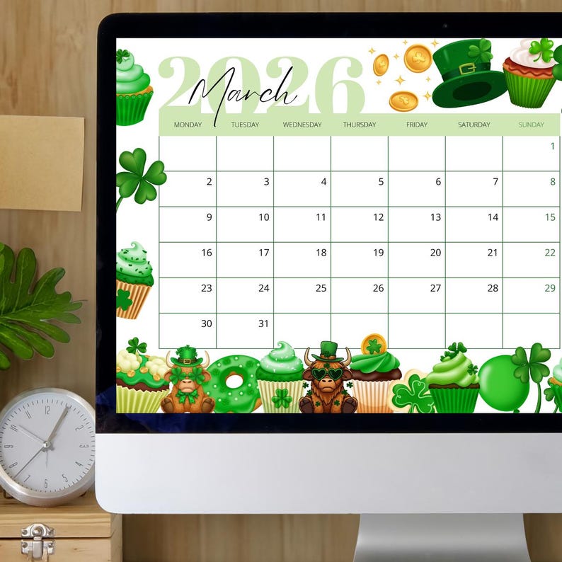 Editable St. Patrick's Day March 2026 Calendar | Printable Monthly ...