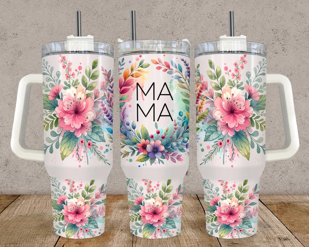 40oz MAMA Bright Colors Floral Mom 40oz Quencher Tumbler Wrap ...