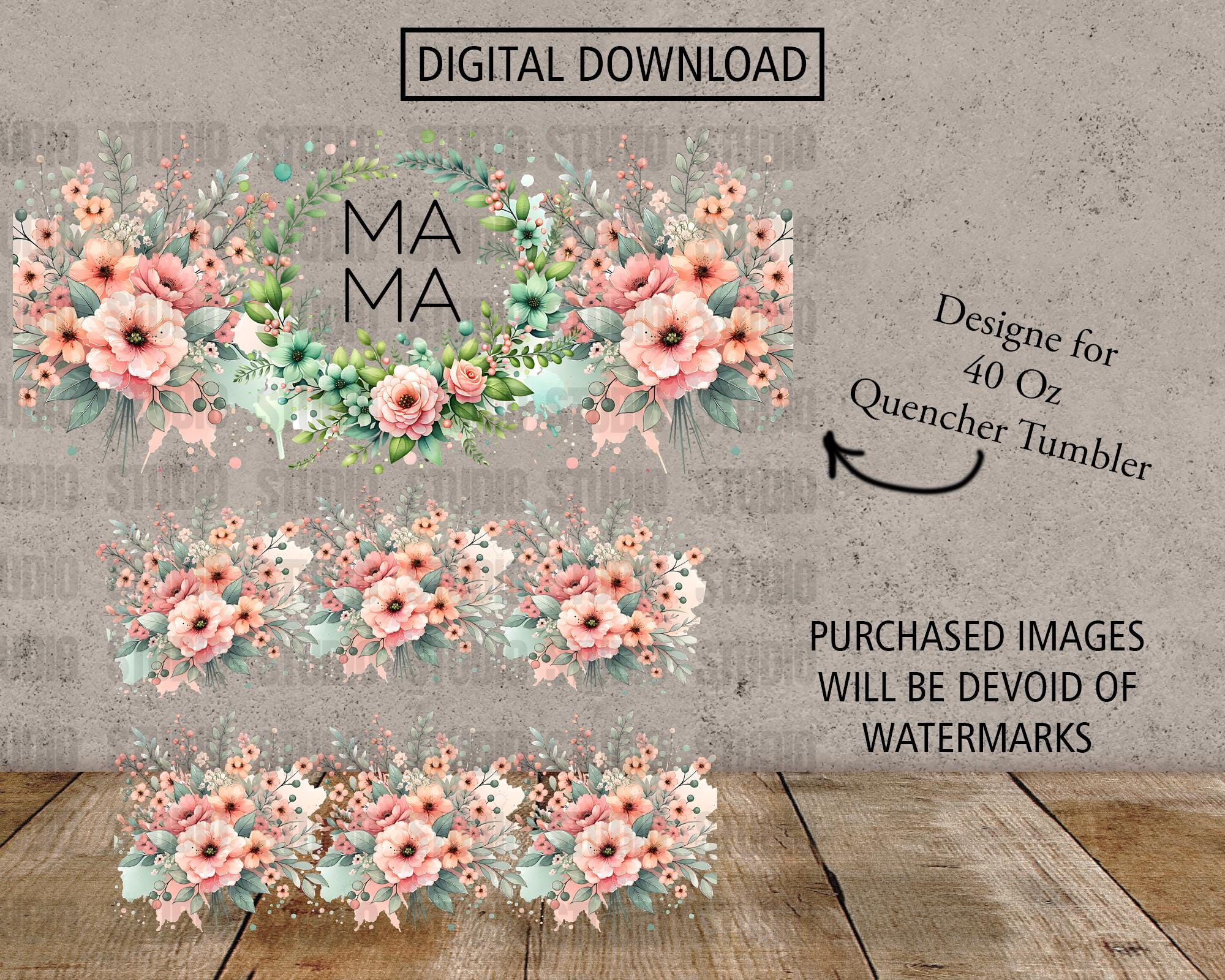 MAMA Bright Colors Floral Mom 40oz Quencher Tumbler Wrap - Seamless PNG ...