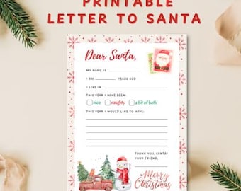 Letter To Santa Printable Einfach zu drucken Brief an Santa Brief Sofortdownload an Santa Vorlage Brief an Santa (Digitaler Download A4 / PDF)