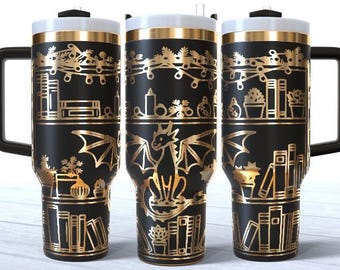 Dragon & Book 40oz Tumbler Laser Engraving Wrap, Dragon Tumbler Wrap Svg, Book Laser Engraved Svg, Laser Engraving Svg,SVG For Laser Rotary