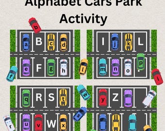 Alphabet Cars Park Busy Book Pages, Printable Activity ABC Toddler Learning Binder Pages, Homeschool Kindergarten, Learning Activity (PDF)