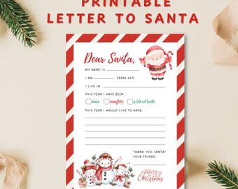 Letter To Santa Printable Einfach zu drucken Brief an Santa Brief Sofortdownload an Santa Vorlage Brief an Santa (Digitaler Download A4 / PDF)
