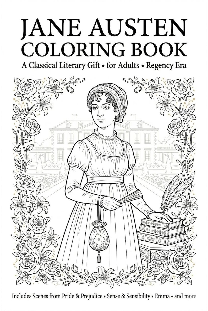 Regency Line Drawing Jane Austen Coloring Book | Regency Era Scenes, Literary Art (digital ...