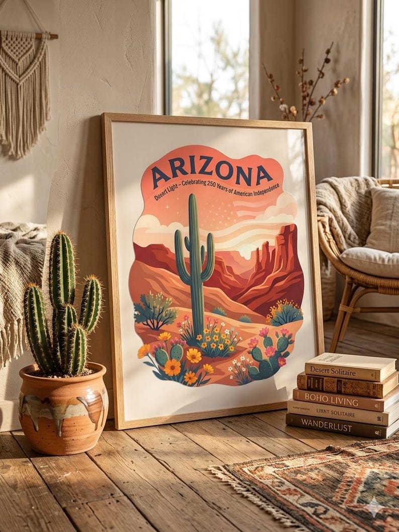 Arizona Desert Wall Art Printable, Southwest Landscape Cactus Png, Boho ...