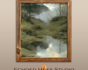 Misty River Landscape Art Print: Tranquil Nature Painting (Digital Download)