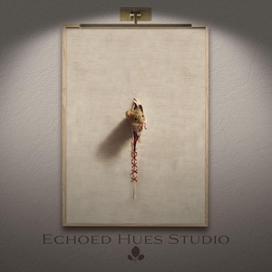 Cute Mouse Peeking Print | Trompe l'oeil Stitched Canvas | Sewing Room Wall Art | Whimsical Animal Illusion | 3D Effect Digital Download