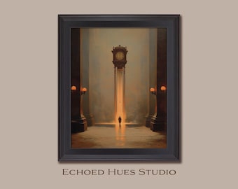 Surreal Clock Tower Art Print – Dreamlike Hall of Time (Digital Download)