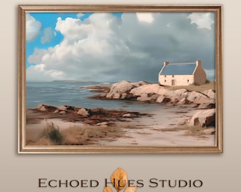 Coastal Cottage Print: Seaside Landscape Painting (Digital Download)