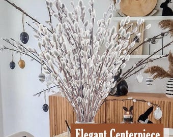 35 Pcs Dried PussyWillow Preserved Greenery Branches for Wedding Home Party Office Hotel Fireplace Yard Decor